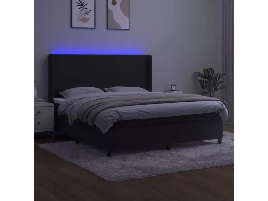 Sommier tapissier avec matelas et LED Noir 180x200 cm Velours