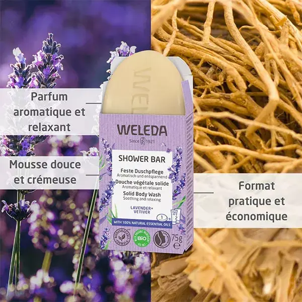 Sabonete líquido Weleda Shower Bar, à base de plantas, lavanda e vetiver orgânico, 75g