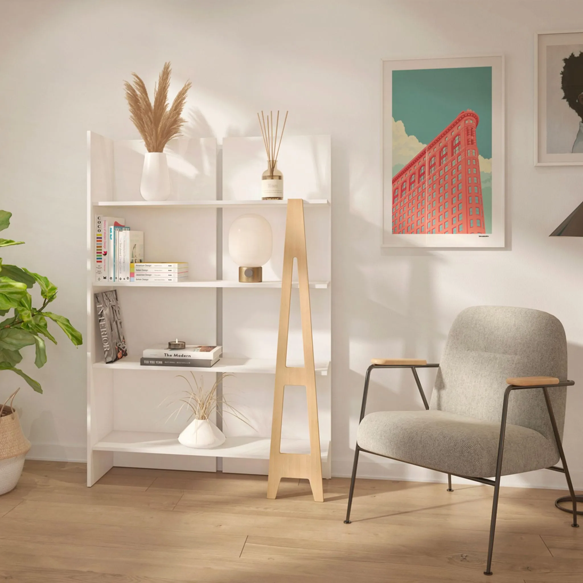 Nexera Ensemble Bureau et Bibliothèque Atypik - Blanc  Contreplaqué de Merisier