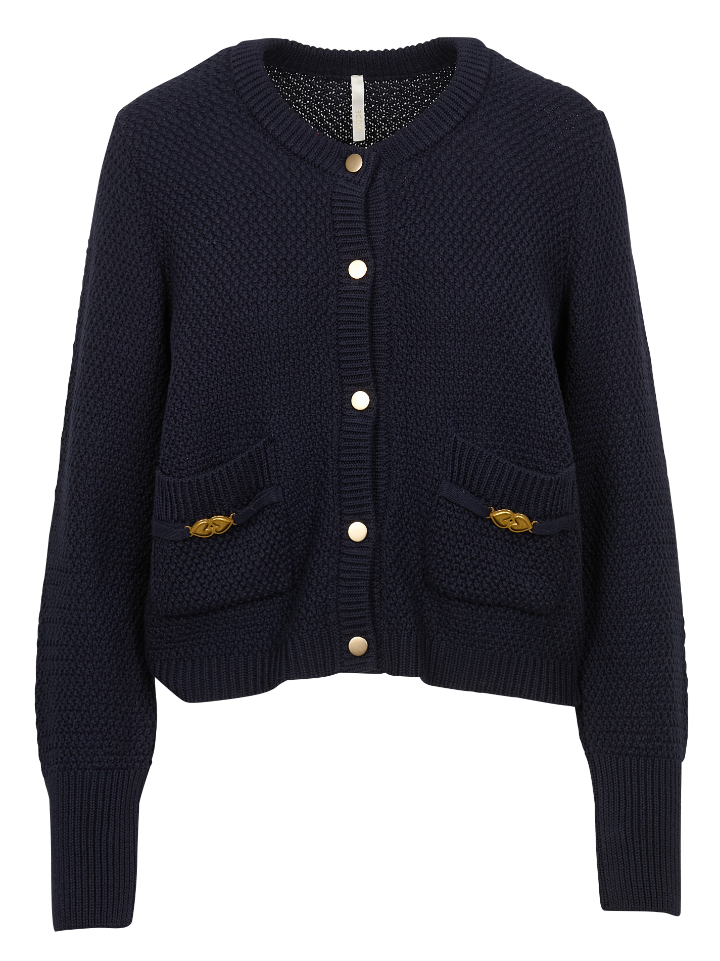 Cardigan droit col rond en coton mélangé | Bleu