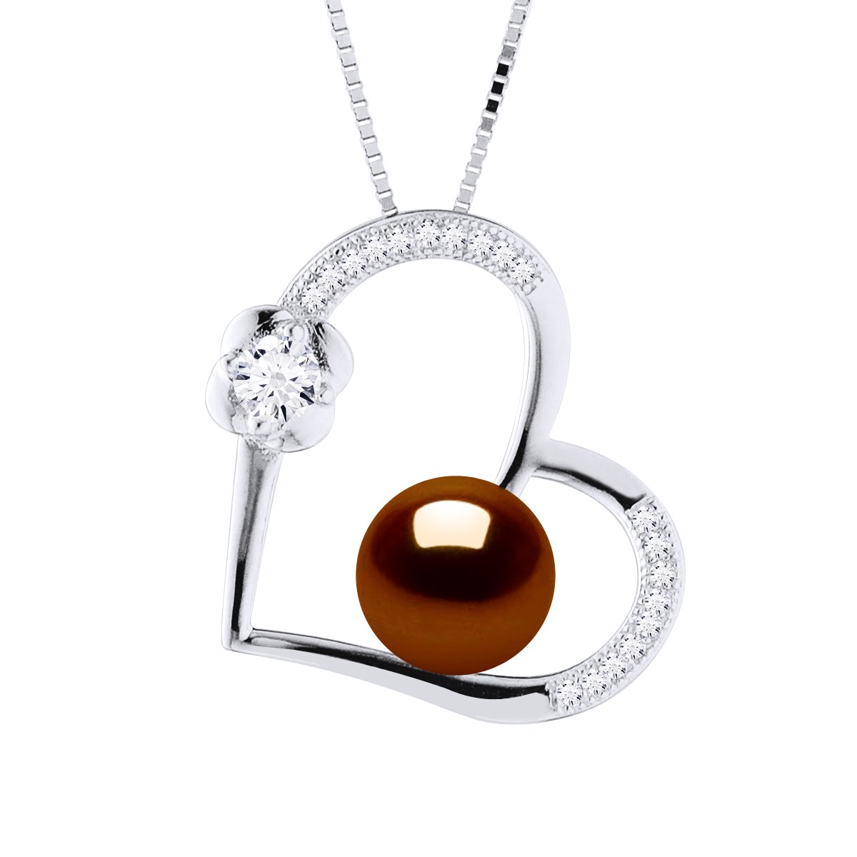 Collier LOVE Perle d'Eau Douce 8-9 mm Chocolat Argent 925