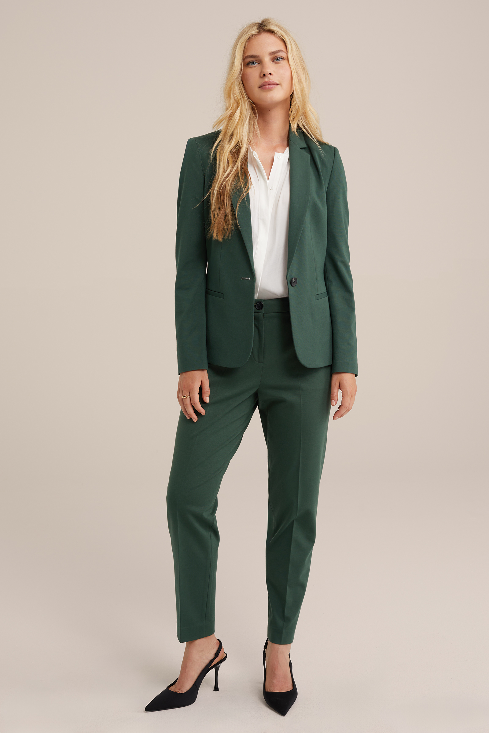 slim fit pantalon met stretch WE Fashion Donkergroen