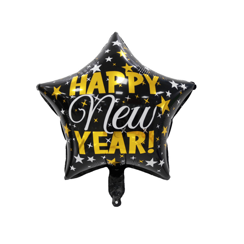 (9-tlg. Set) Silvester Party Deko Luftballon Folien Ballon Happy New Year / Stern - Gold / Schwarz