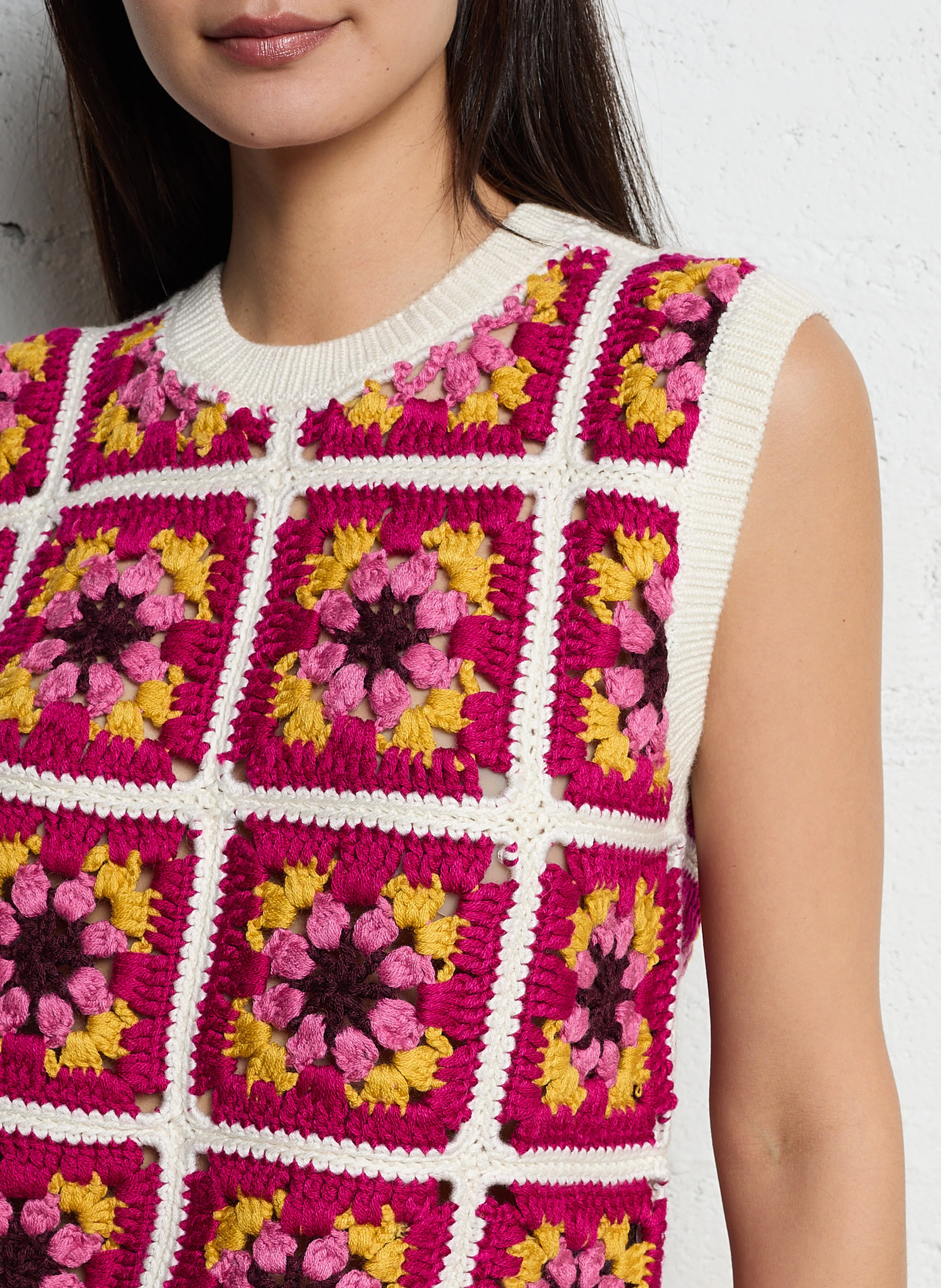 MARCY - Pull col rond à motif floral | Blanc