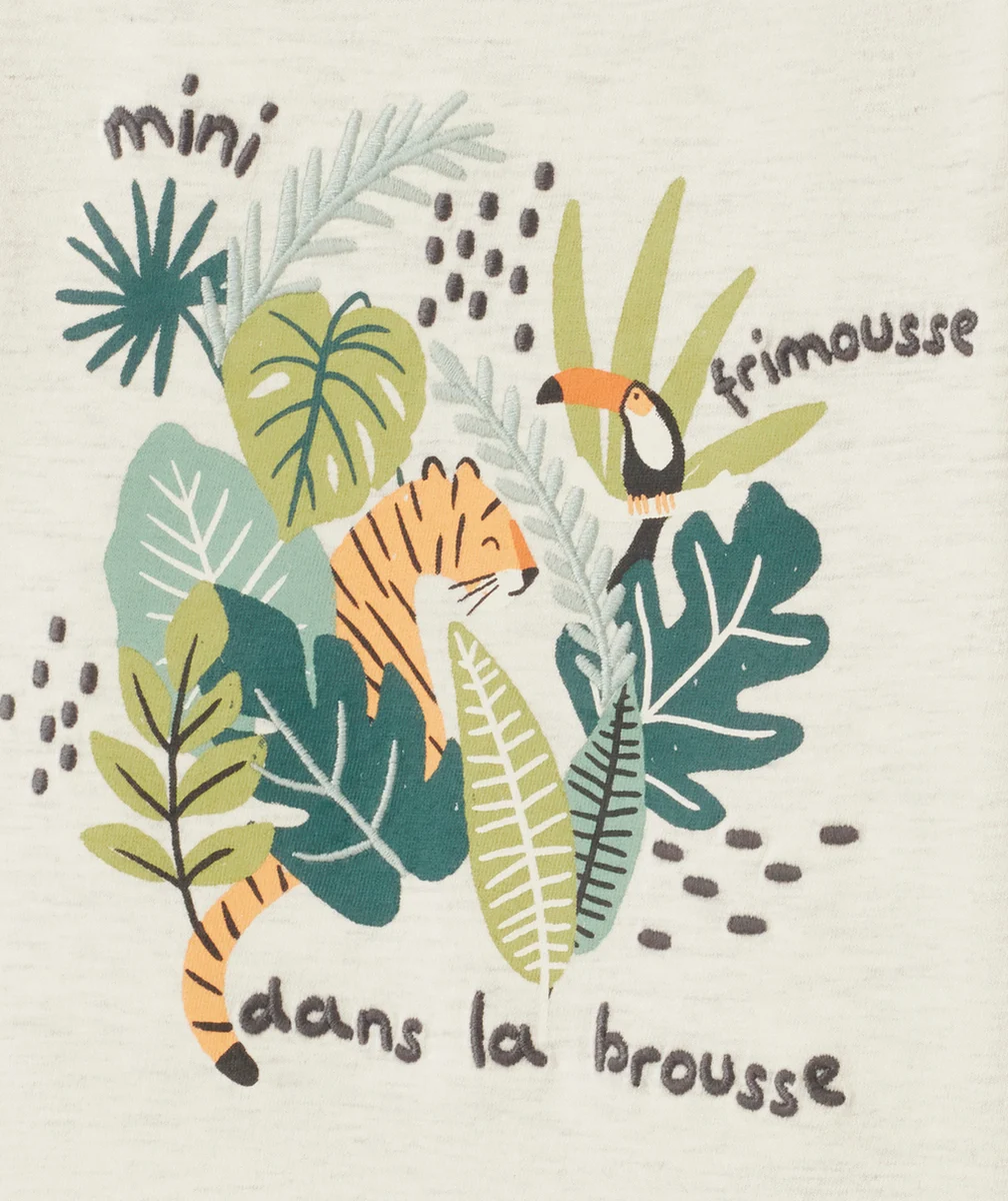 T-SHIRT BÉBÉ GARÇON EN FIBRES RECYCLÉES ÉCRU AVEC ANIMATION