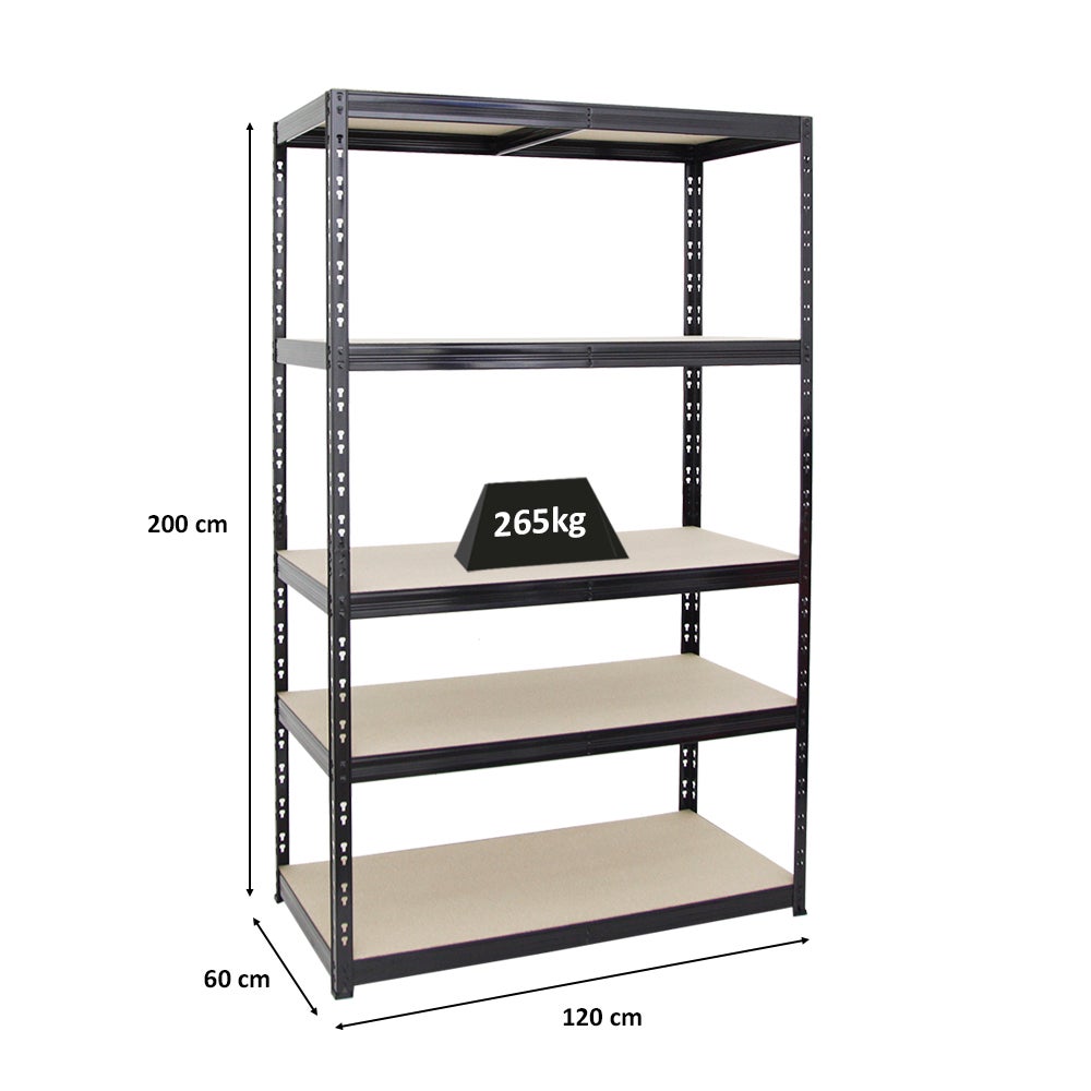 PROREGAL Heavy-Duty stellingkast Giant Tiger HxBxD 200 x 120 x 60 cm Draagvermogen planken 265 kg 5 planken Zwart