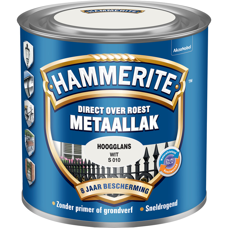 Hammerite hoogglans metaallak 250ml wit S010