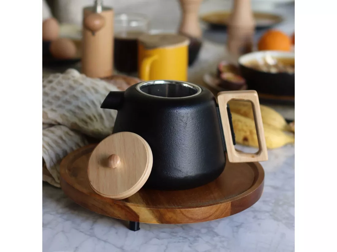 Ogo Living - Theiere Viggo 1000ml En Fonte Noir Avec Poignee Couvercle Bois