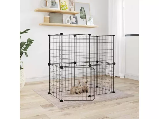 Cage animaux de compagnie à 12 panneaux et porte Noir 35x35 cm