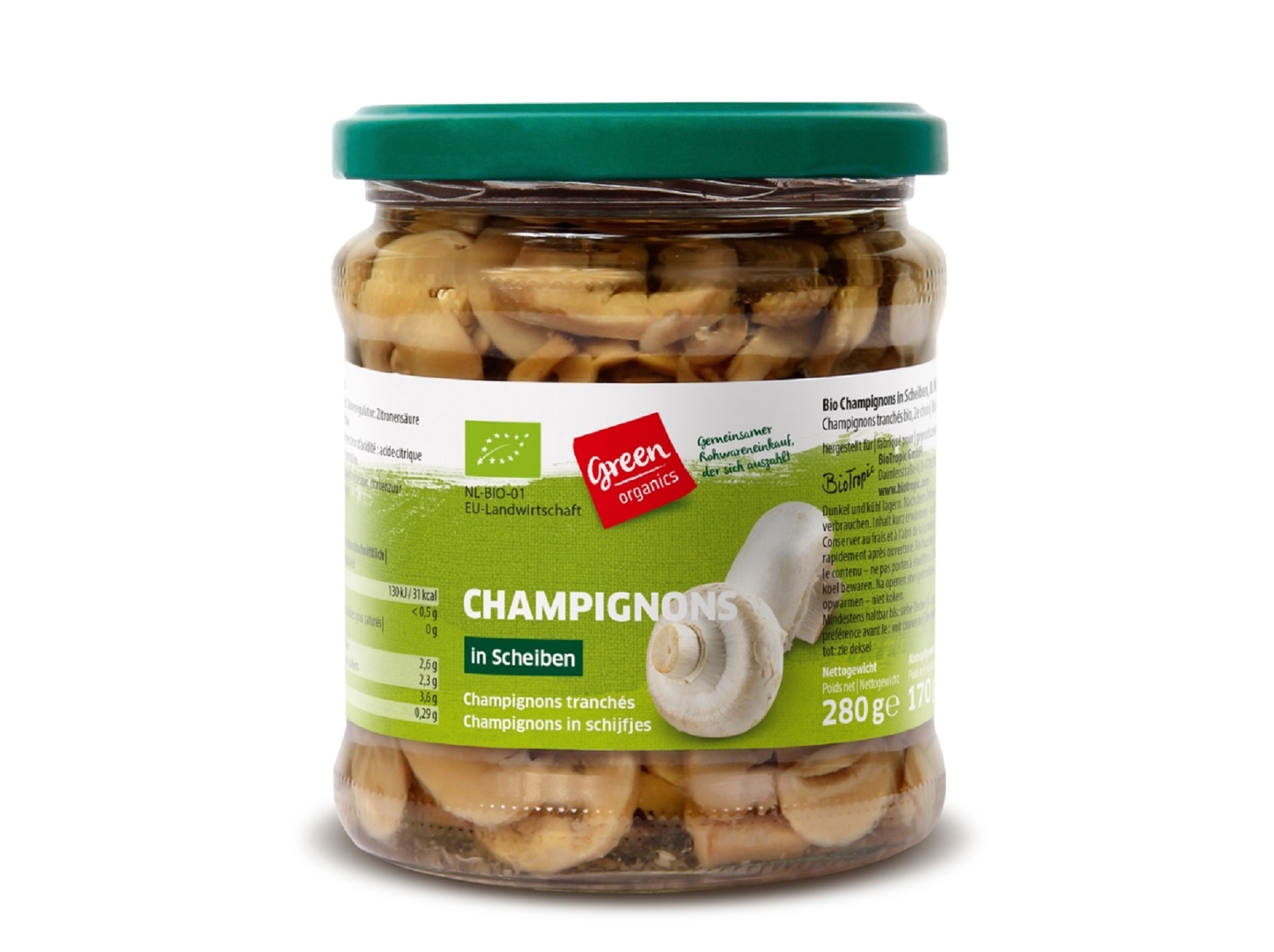 COGUMELOS LAMINADOS GREEN BIO 280G (170G)