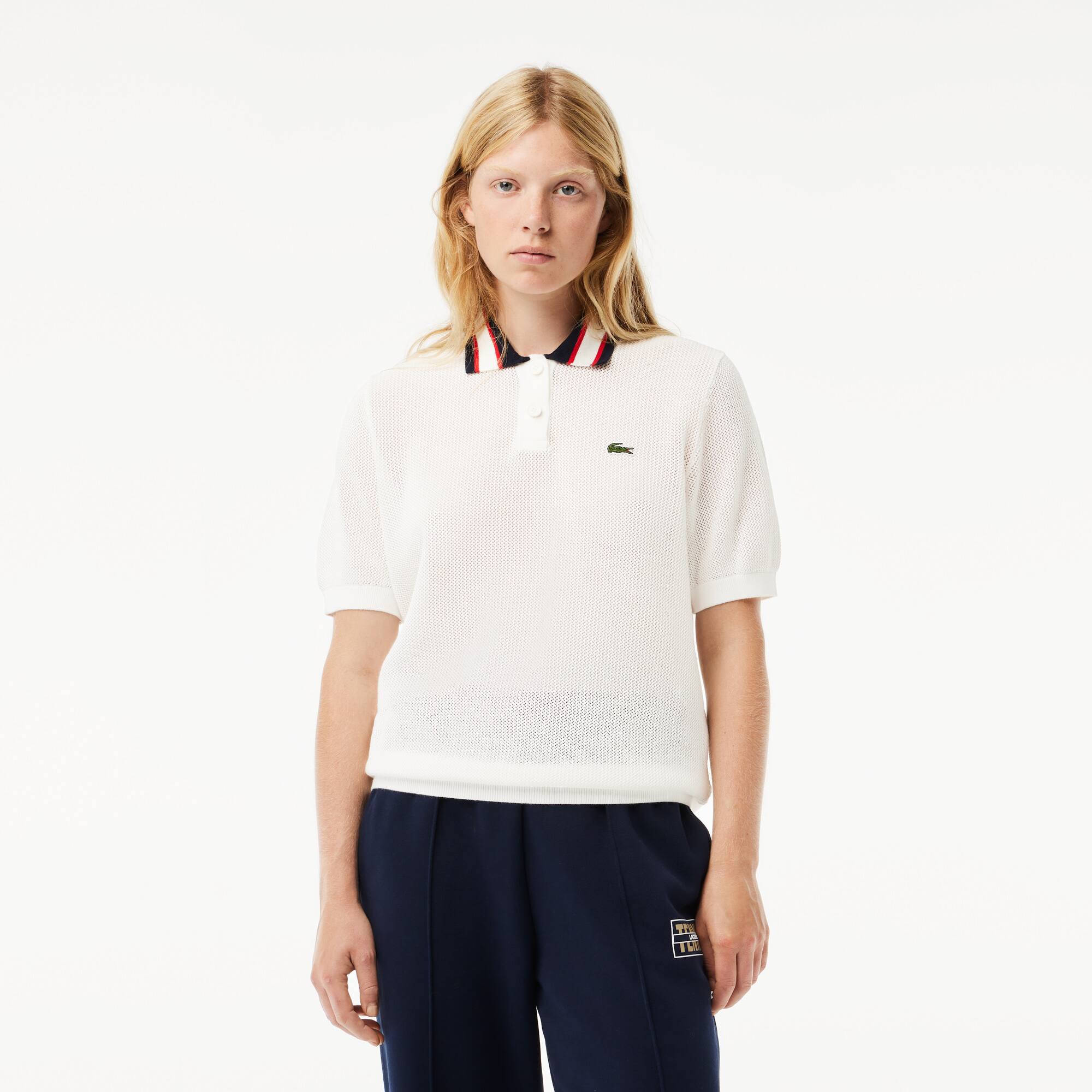 Kurzärmeliger Pullover aus Baumwolle mit Polokragen Pullover - Weiss - Lacoste - Damen