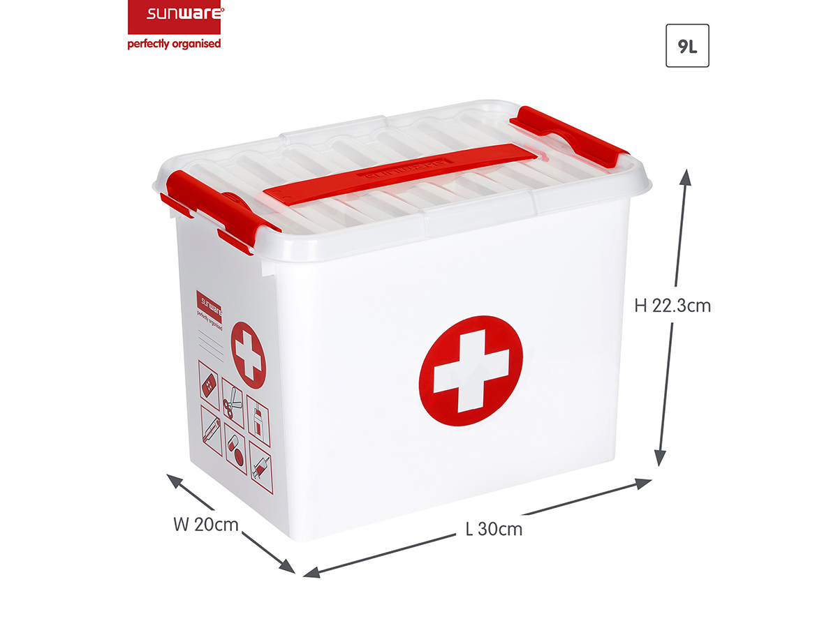 Sunware Q-line 9 liter Red EHBO doos met inzet - Set van 4