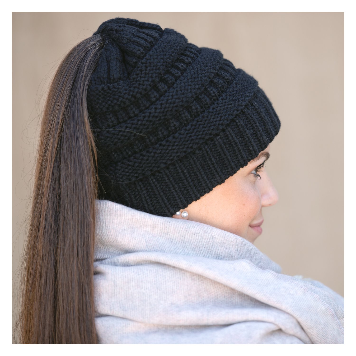 black forest Strickmütze für Haarzopf  - black - Einheitsgröße