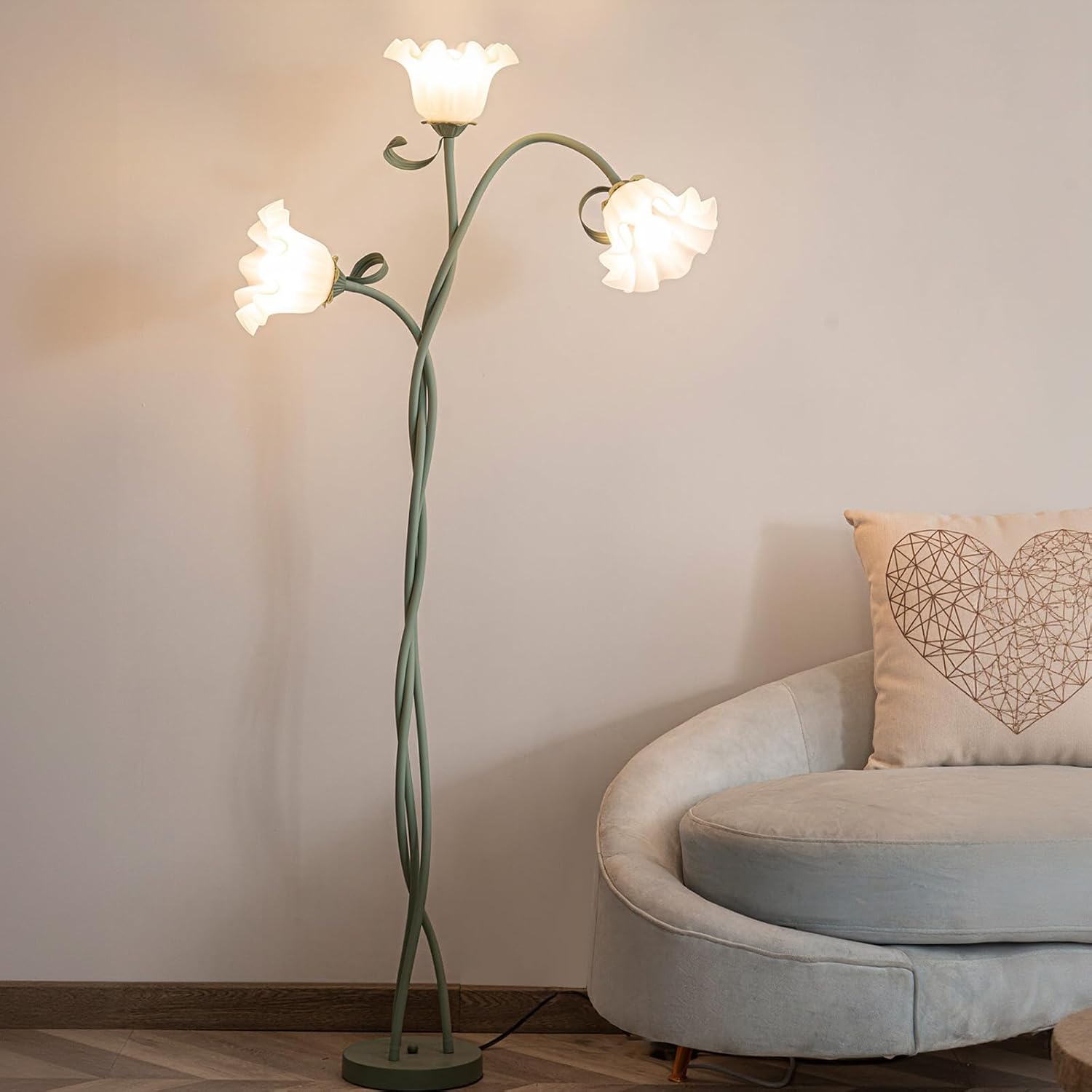 Blumen Stehlampe Wohnzimmer,Schwanenhals DIY Bogenlampe Standleuchte mit 3-Köpfe Rose,Flexibel Stehlampe Dimmbar Leselampe Studie,Modern Standing Floor Lamp für Schlafzimmer,BüRo,170Cm,Grün