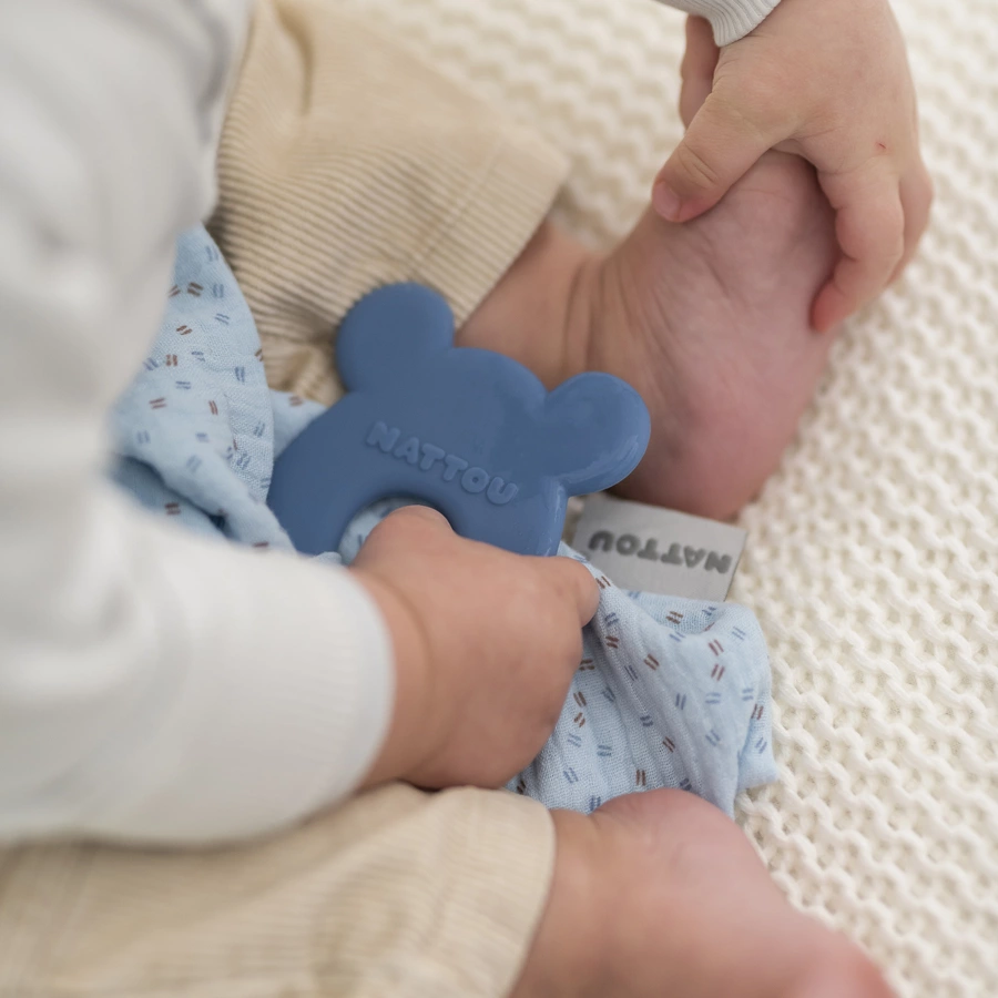 Nattou Beißring + Kuscheltuch blau
