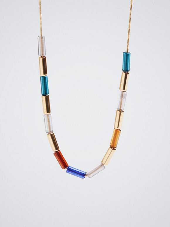 Colar com resina multicolorida - Multicolorido