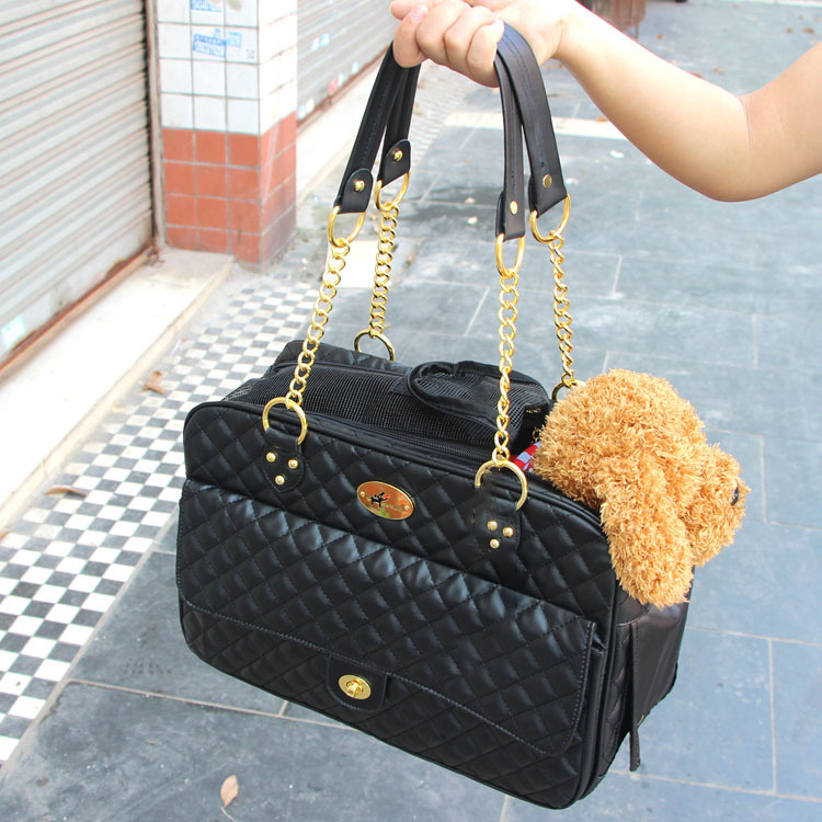 (40x27cm) Elegante Haustier Transporttasche Reise Tragetasche für Hunde / Katzen - Schwarz