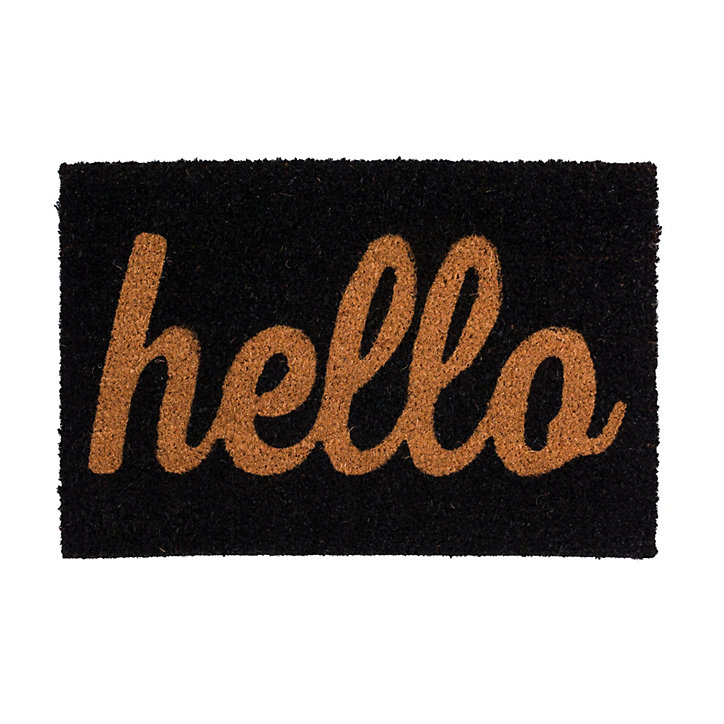 Tapis d'entrée en fibre de coco à motifs imprimé typographique noir L.60 x l.4 L.75 x l.45 x ep.1,5 cm