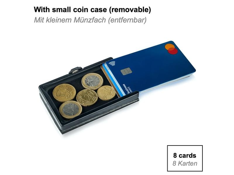 ZNAP Portemonnaie Slim Wallet Kork Black, 8er Portemonnaie mit entfernbarem Münzfach