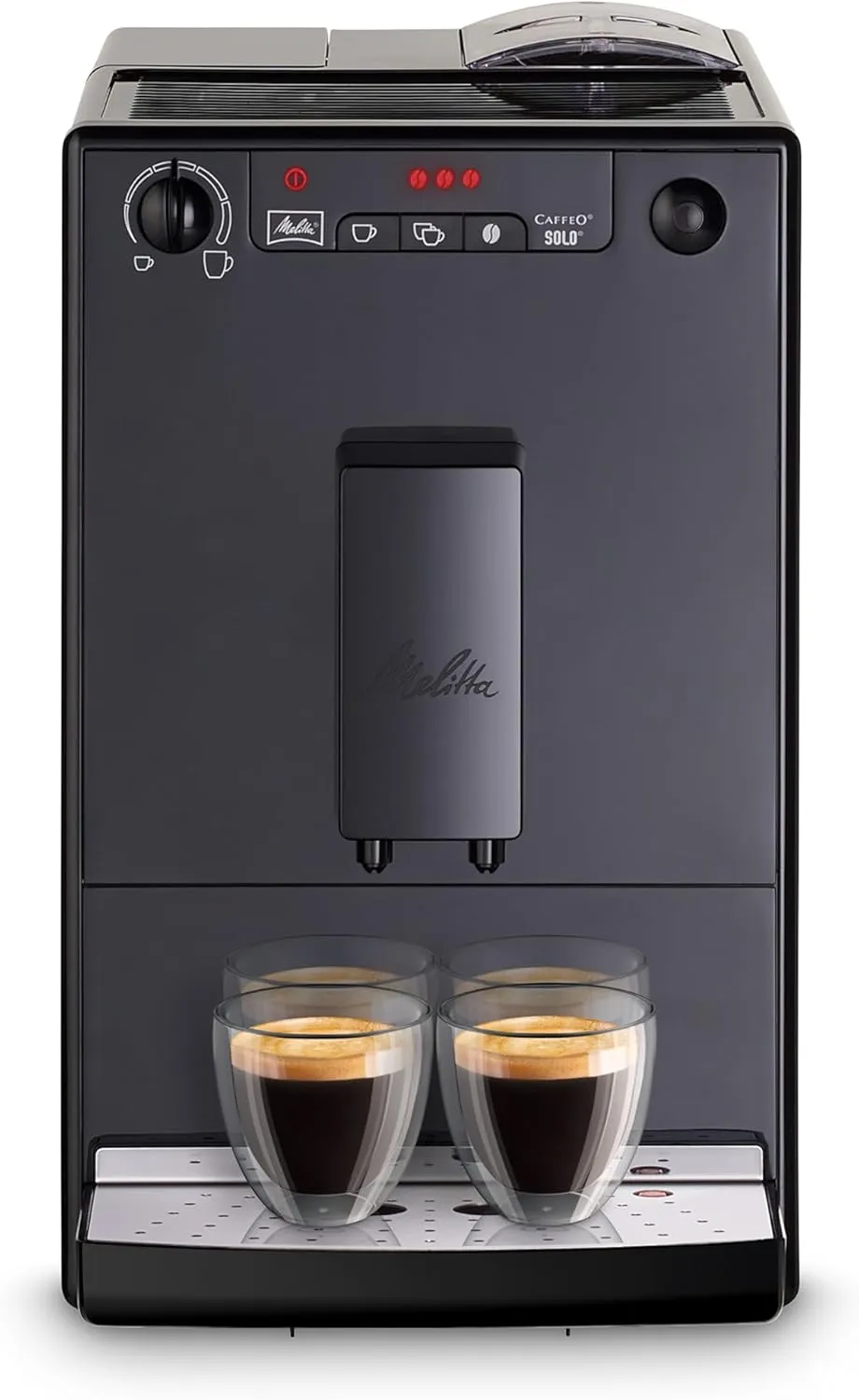 Melitta Solo - Kaffeevollautomat mit höhenverstellbarem Auslauf, kleine Kaffeemaschine mit abnehmbarem Wassertank, für z. B. Espresso oder Café Crème, pure black