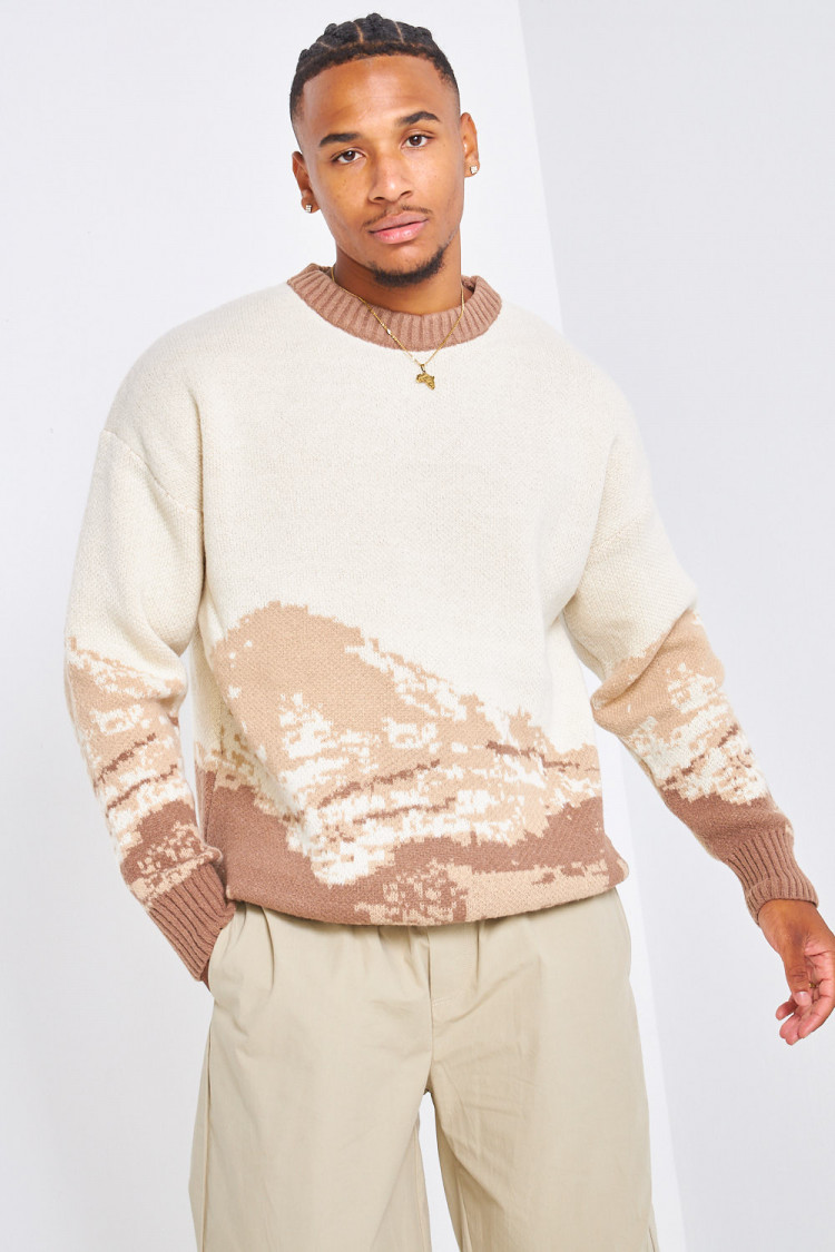 Pull beige en laine tricolore
