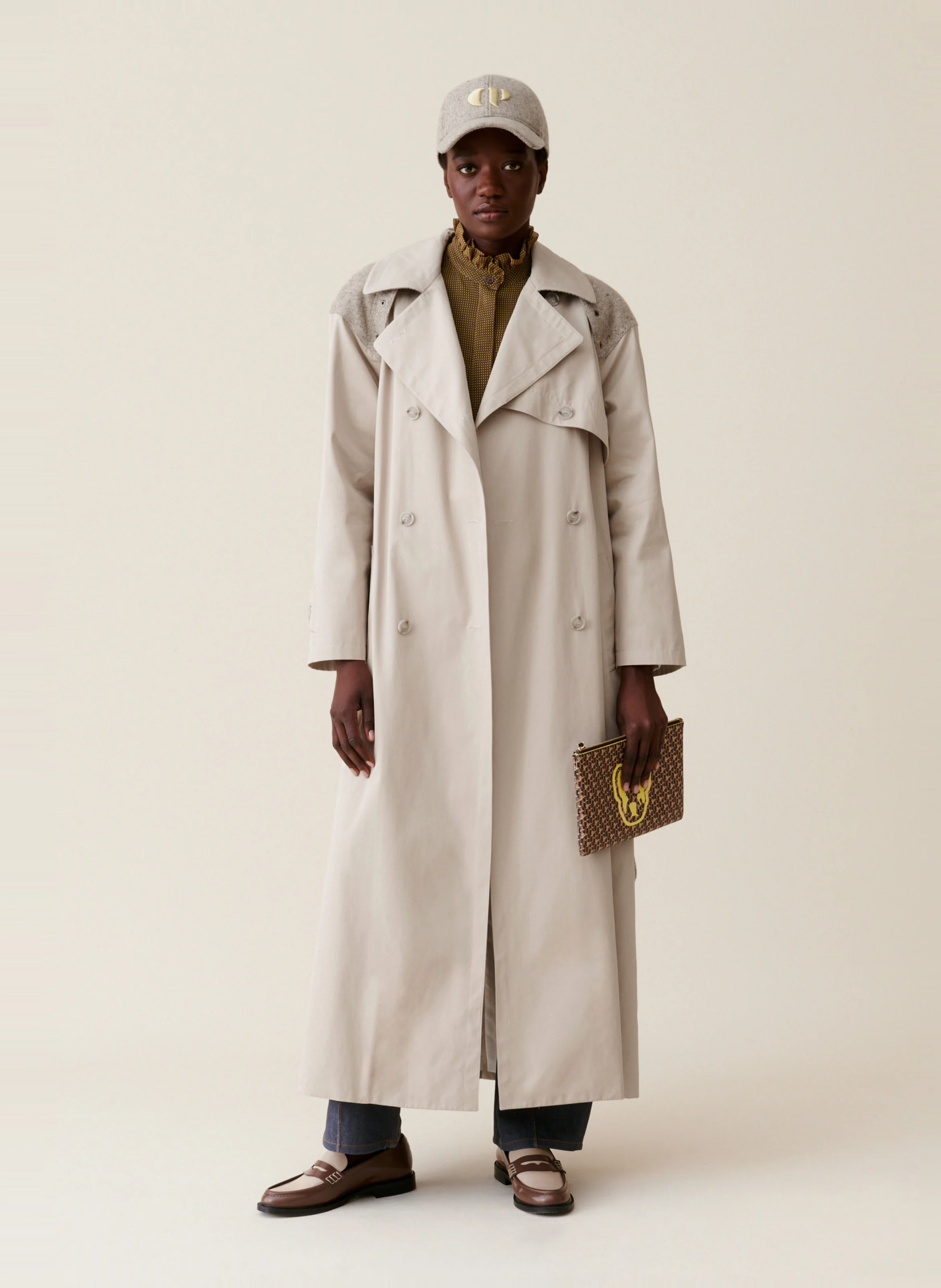 Trench long bi-matière | Beige