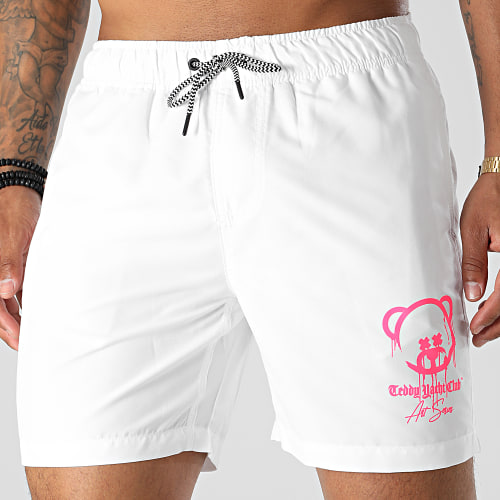 Short De Bain Art Series Blanc Rose Fluo