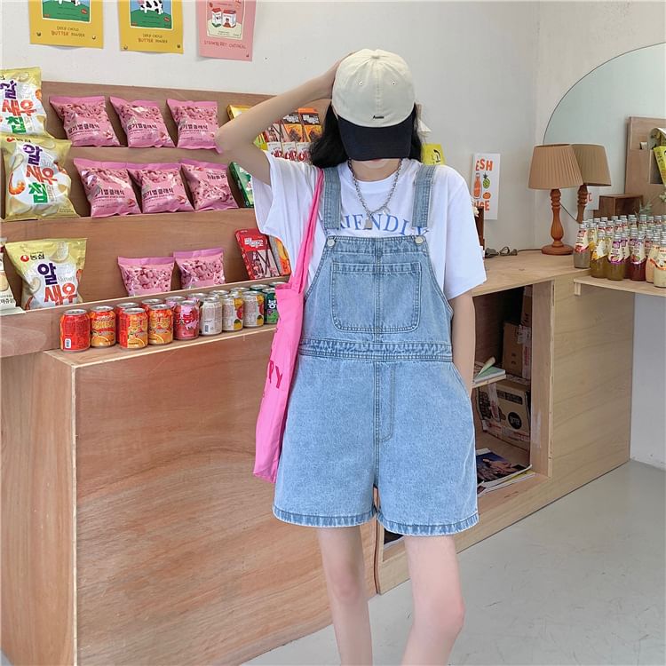 HYAKU - Gewassen denim tuinbroek shorts