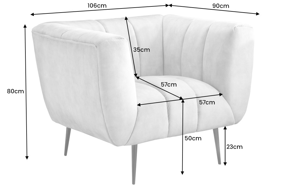 Retro Sessel NOBLESSE 105cm champagner beige Samt mit Ziersteppung