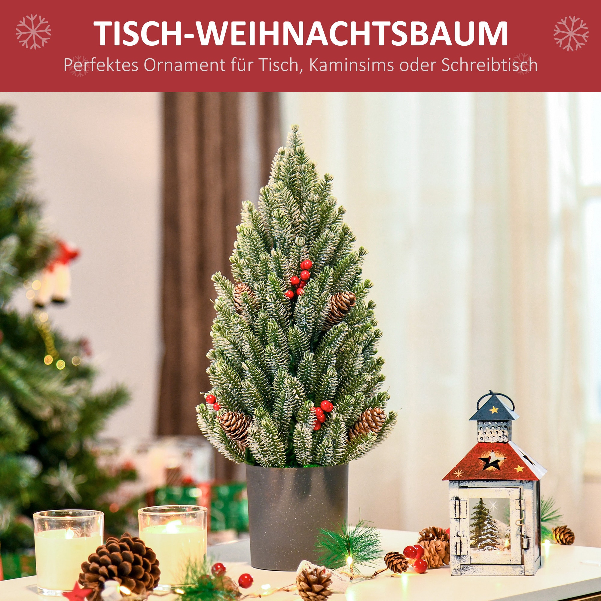 HOMCOM Künstlicher Weihnachtsbaum für den Tisch mit künstlicher Schneeoptik grün Ø27 x 47H cm