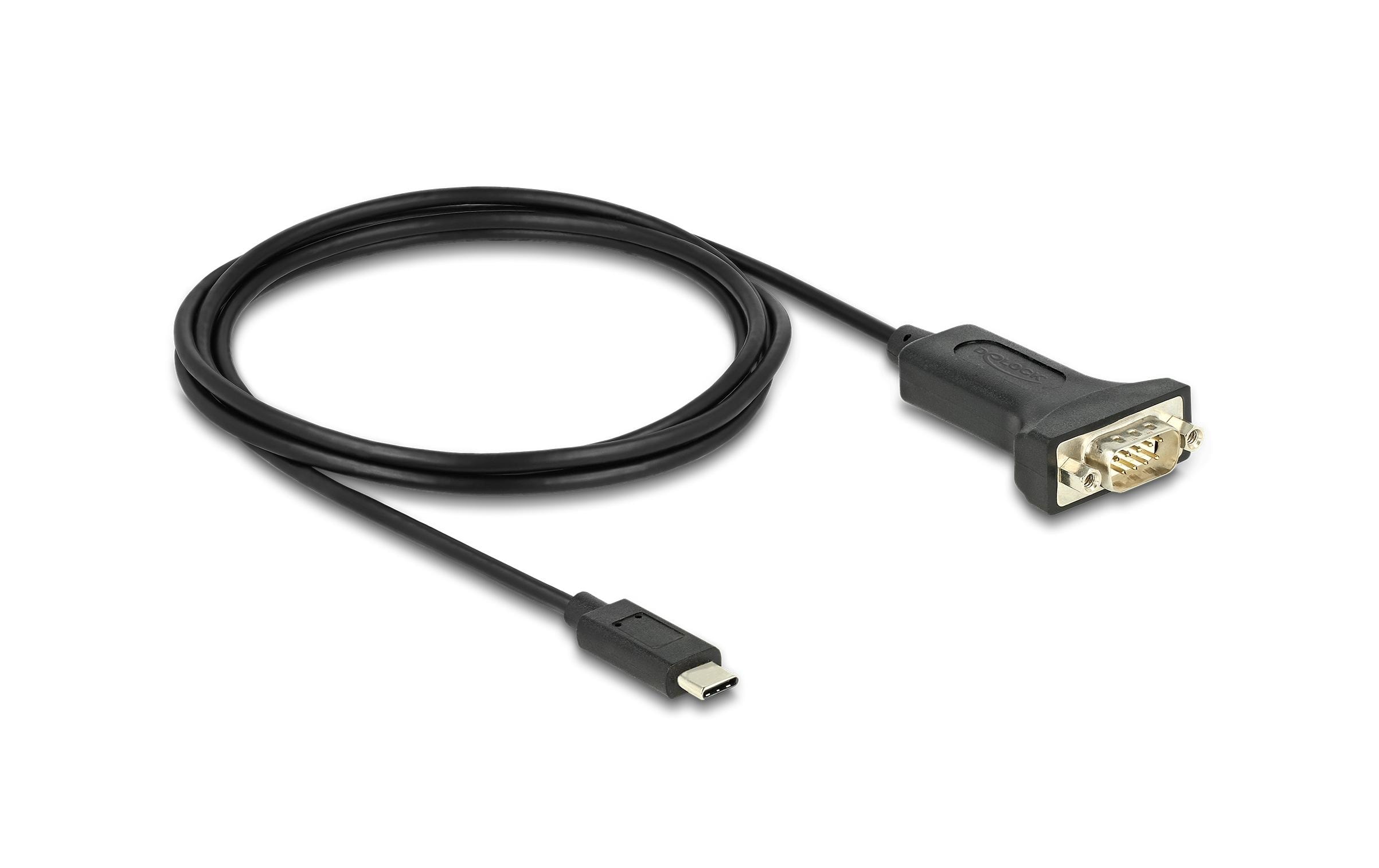 Serial-Adapter USB-C – RS-232 D-Sub 9 Pin mit Muttern 2 mDelock Adapter USB Type-C zu 1 x Seriell RS-232 D-Sub 9 Pin Stecker mit Muttern 2 m