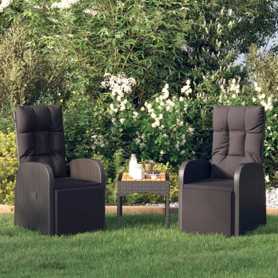 vidaXL - Tuinstoelen - Zwart - Poly rattan - 2 stuks - Verstelbaar - Met kussens