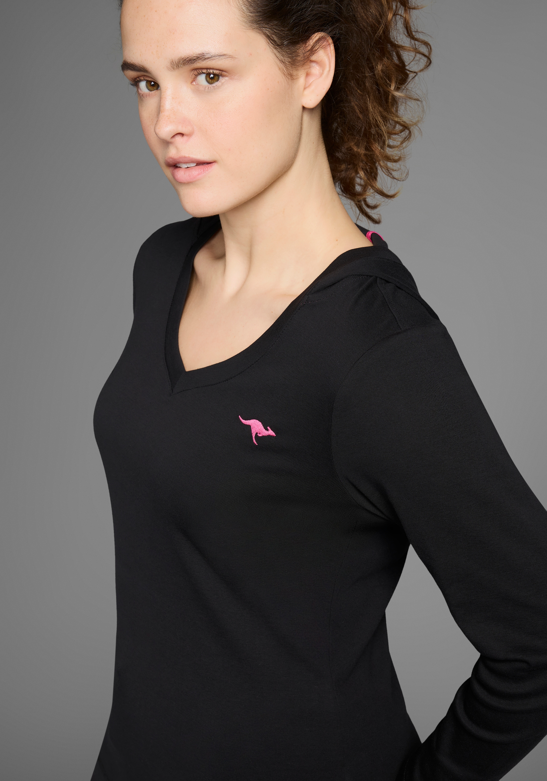 KangaROOS Kapuzenshirt , Langarm,  V-Ausschnitt,  aus 100% Baumwolle, grosse Grössen