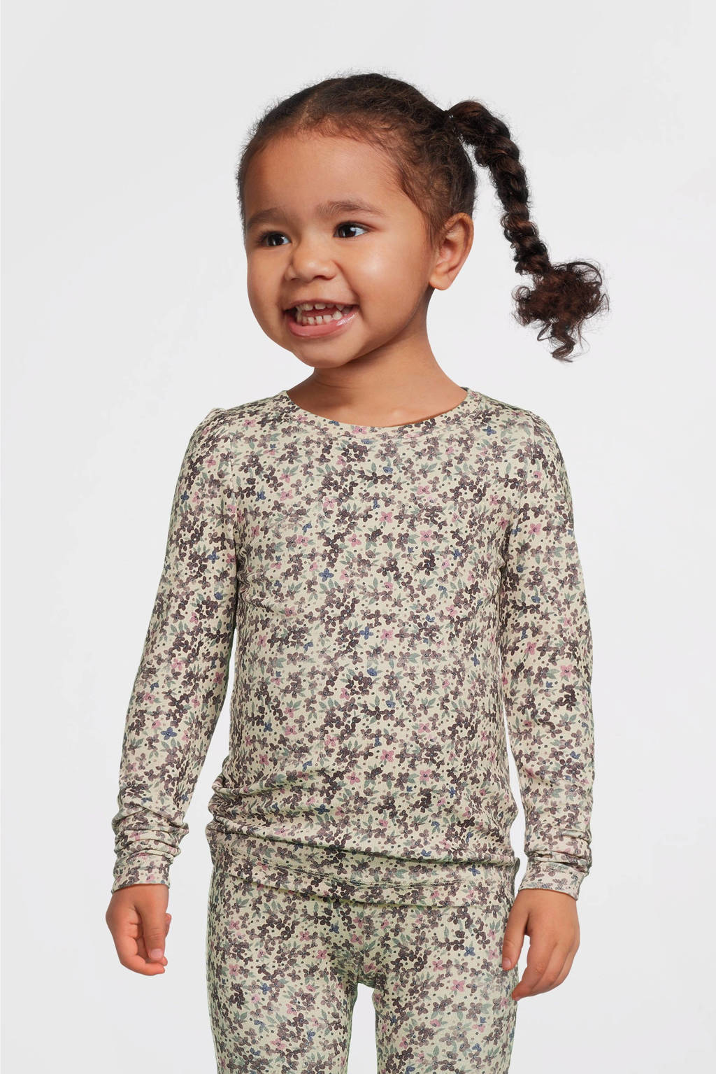 NAME IT gebloemde longsleeve NMFOJATAS ecru/paars/roze