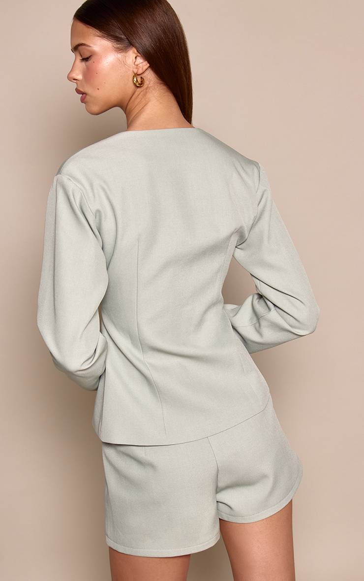 Vert Sauge Blazer Asymétrique Ajusté Avec Taille Cintrée