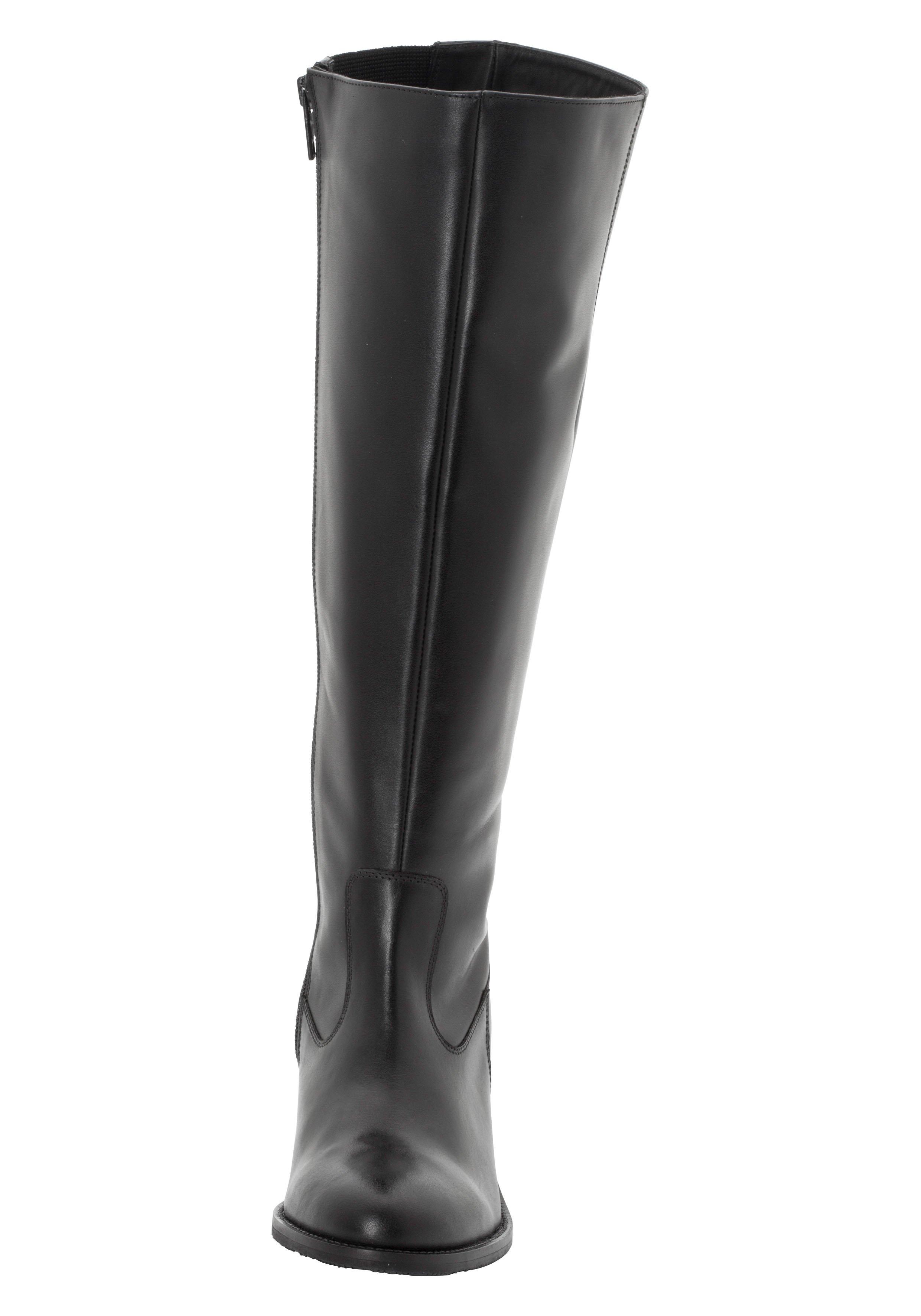 Weitschaftstiefel aus Leder mit Stretch-Einsatz