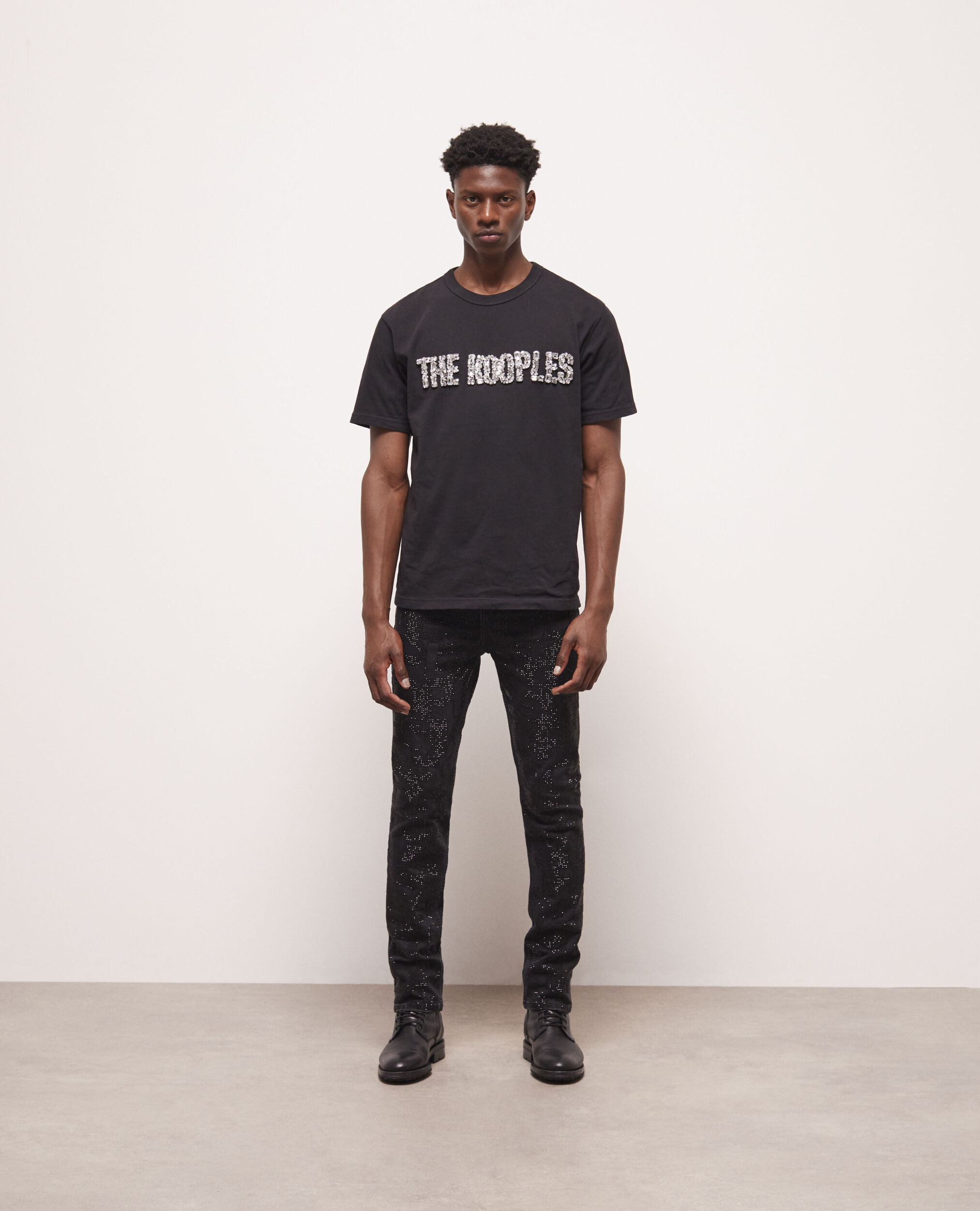 T-shirt à logo strass noir