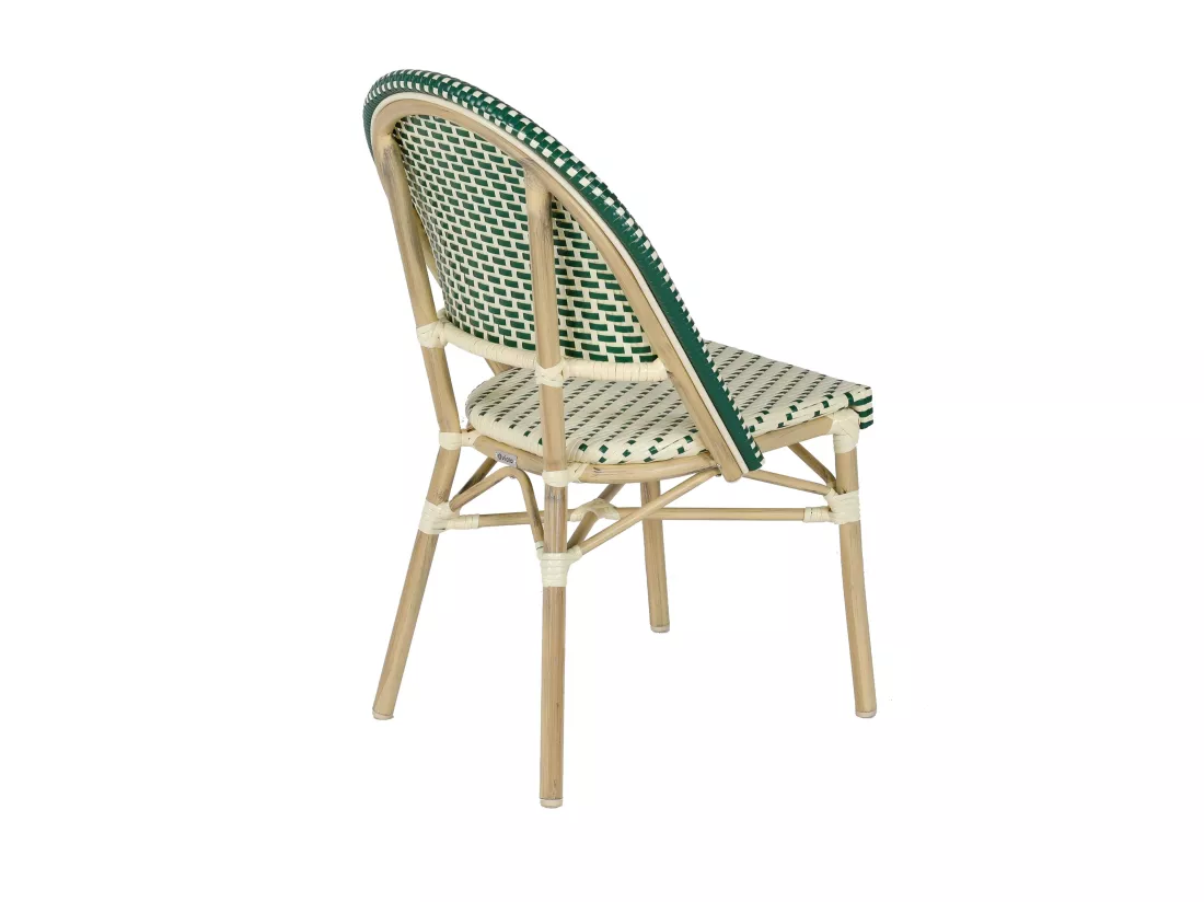 Chaise de terrasse bistrot parisien en aluminium et rotin vert foncé