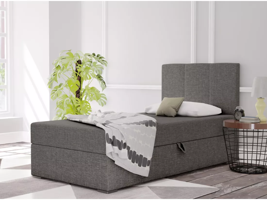 LIT BOXSPRING avec coffre de rangement Monaco Mini Basic côté droit, 90x200 cm, Lux 06 (Gris foncé)