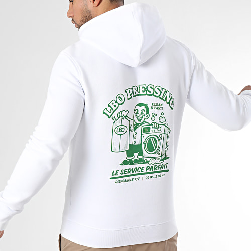 Sweat Capuche Drop Collection Pressing Blanc Vert