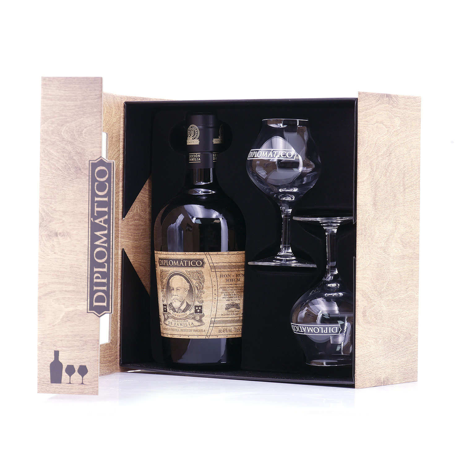 Coffret Rhum Diplomatico seleccion de la familia et 2 verres à rhum - 43°