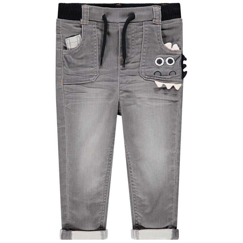 Jean effet délavé motif monstre pour bébé garçon - Gris chiné