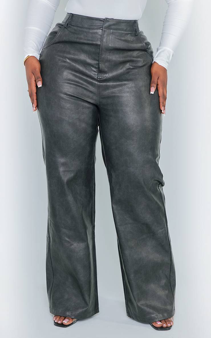 Noir Pantalon Grande Taille Droit En Synthétiquecuir Effet Délavé