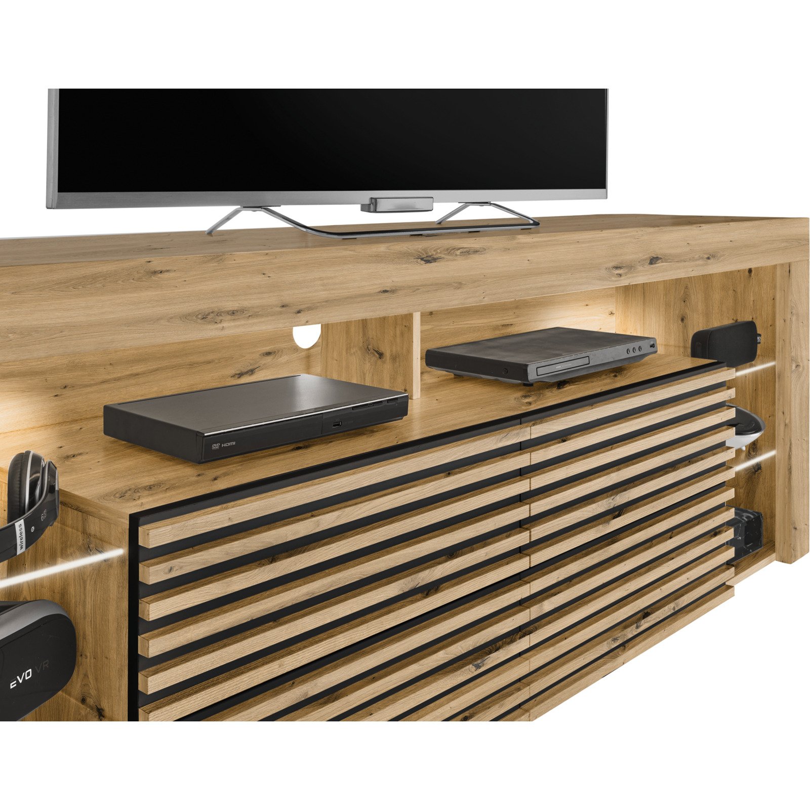 TV-Möbel Goal 2.0 Dekor Eiche Artisan, 179 x 66 x 44 cm, mit Lamellenfront