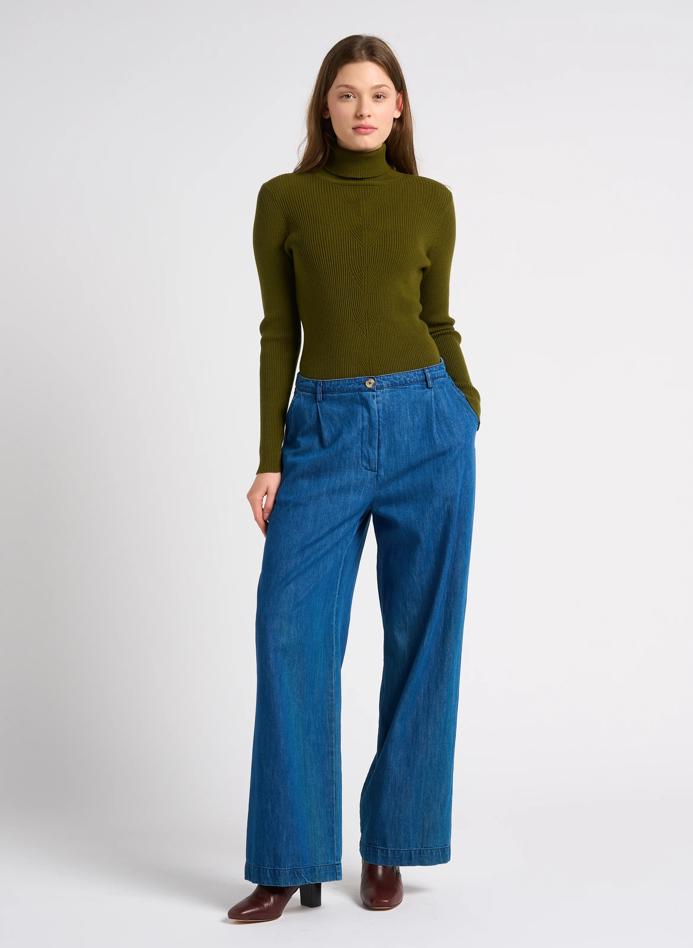 Pantalon large en coton | Bleu