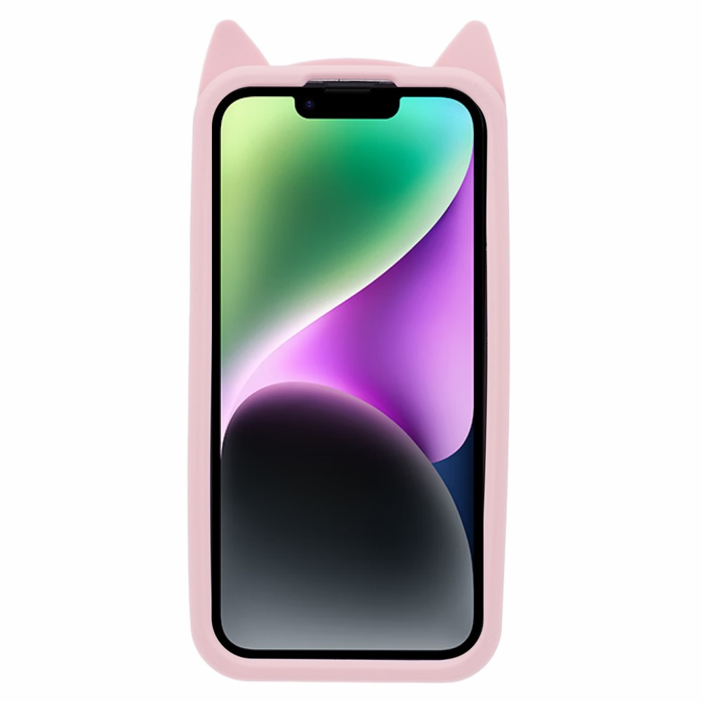 iPhone 14 3D Silikon Case Hülle mit Süssen Katzenohren - Rosa