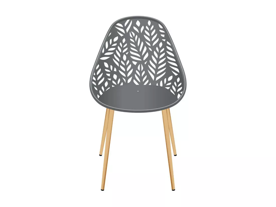 SAYA - Lot de 4 Chaises de Jardin Coque Plastique Ajourée Gris Pieds Métal
