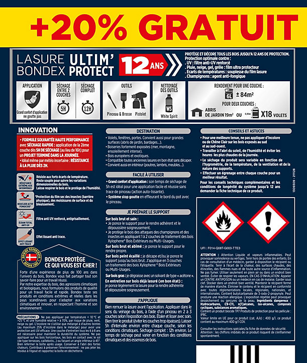 Lasure extérieure Ultim’ protect Chêne doré 12 ans Bondex 5L + 20% gratuit