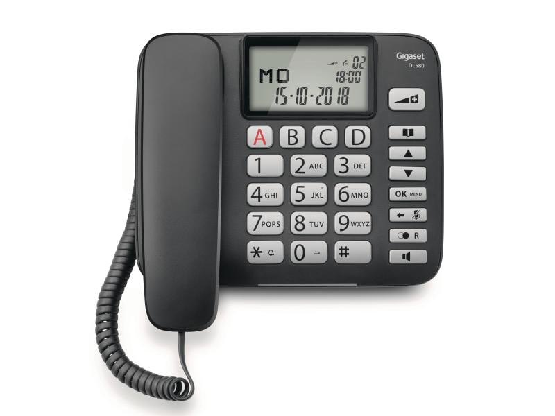 Gigaset Tischtelefon DL580 Schwarz Das Komfort-Telefon mit grossen Tasten und beleuchtetem Display