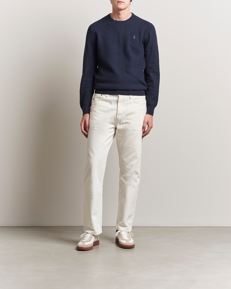Polo Ralph Lauren Textured Cotton Crew Neck Sweater Navy Heather